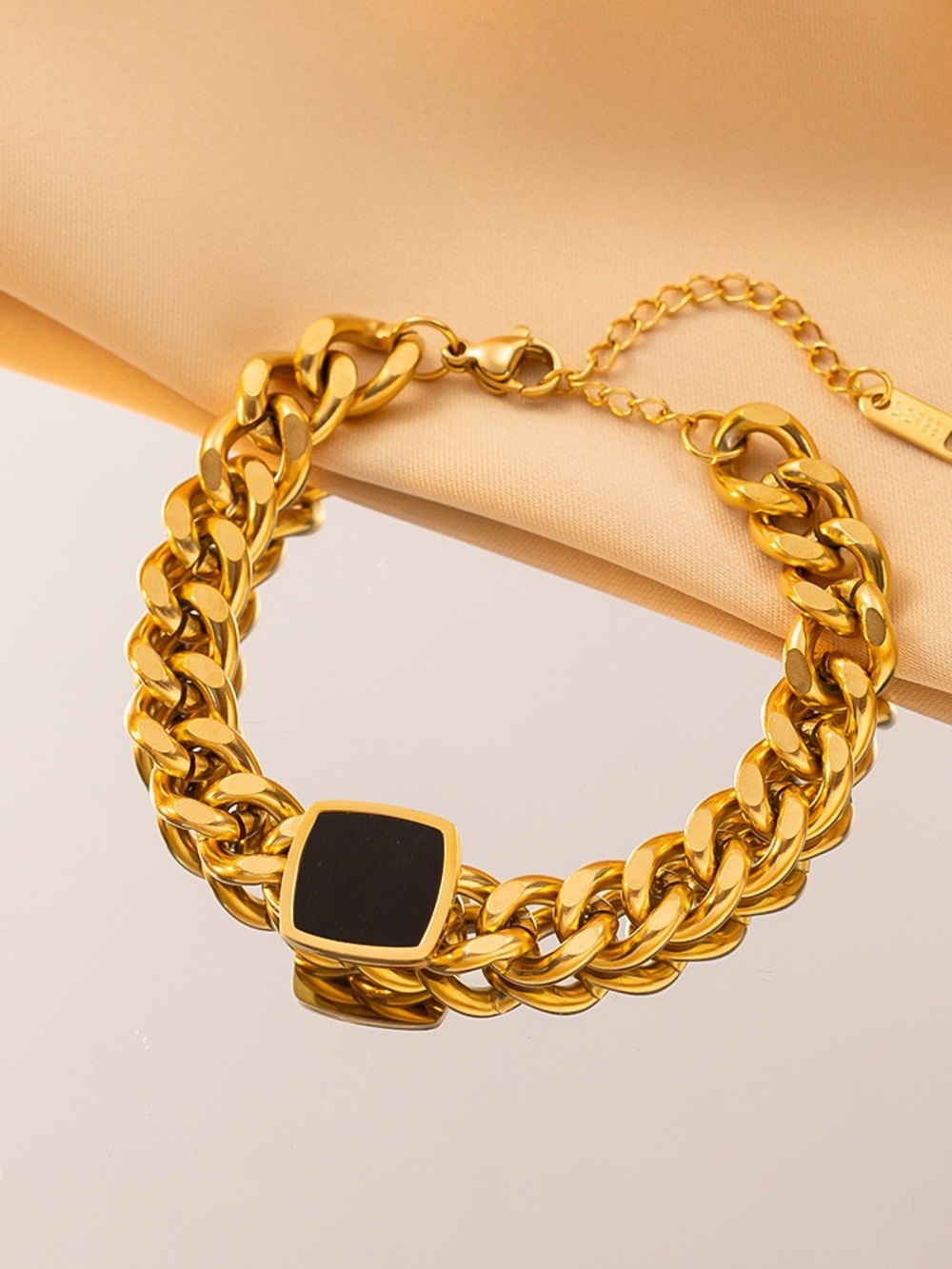 Gold Chain Necklace and Bracelet Set with Black Accent - Picture 3 of 5